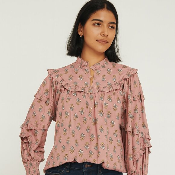 Aureum Floral and Ruffled Victorian Style Dreamy Top - Picture 1 of 9